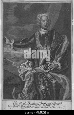 . Deutsch : Burkhard Christoph von Münnich (1683-1767) - Graf, Feldmarschall, Ministre ; Rußland . 1737. Portrait de Munnich 1737 Bernigeroth Banque D'Images