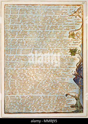 . Anglais : Jérusalem l'émanation de l'Albion, Géant, 13 E copie de l'objet (Bentley, 13 Erdman 13, Keynes 13) . 27 juillet 2012. William Blake (1757-1827) Noms alternatifs W. Blake ; Uil'iam Bleik Description La peintre, poète, écrivain, théologien, collectionneur et graveur Date de naissance/décès 28 Novembre 1757 12 août 1827 Lieu de naissance/décès Broadwick Street London Charing Cross lieu de travail contrôle d'autorité : Q41513 : VIAF ?54144439 ISNI : ?0000 0001 2096 135X ULAN : ?500012489 RCAC : ?n78095331 NLA : ?35019221 Blake WorldCat Plaque Jérusalem 13 copie E Banque D'Images