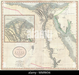 . Anglais : Un très bel exemple de John Cary est important 1805 Carte de l'Égypte. Couvre l'Égypte dans des détails extraordinaires portant sur le cours de la vallée du Nil de la région du Delta, au sud d'Assouan. Note les sites de nombreux villages et villes riveraines ainsi que d'importants vestiges de l'ancienne Egypte, copte et monastères, d'Abyssinie et d'importantes routes caravanières entre d'importants oasis du désert. Note également les emplacements des deux Mt. L'Horeb et le Sinaï, dans la péninsule du Sinaï. Le côté gauche de la carte est dominée par un grand carton intérieur de la région du delta du Nil. Cette splendide Banque D'Images