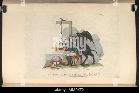 . La satire de l'exil de Napoléon à l'île d'Elbe. (La caricature politique) d'une scène sur l'île d'Elbe, ou : Boney et son vieil ami l'étude des mathématiques. 1815. Les bibliothèques Bodleian, une scène sur l'île d'Elbe, ou- Boney et son vieil ami l'étude des mathématiques Banque D'Images