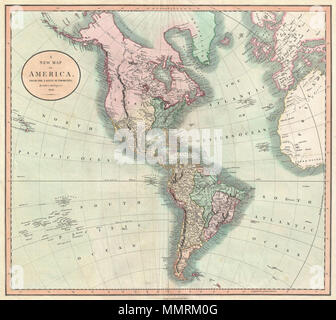 . Anglais : Un très bel exemple de John Cary est important 1806 Carte de l'Amérique du Nord et du Sud. Couvre la totalité de l'hémisphère occidental en mettant l'accent sur l'Amérique du Nord et du Sud. En Amérique du Nord la jeune États-unis s'étend à l'ouest que dans la mesure où la rivière Mississippi. La Floride est divisé à la Rivière Apalachicola en sections est et ouest. La Floride occidentale, officiellement partie de l'achat de la Louisiane, a été réclamé par les Espagnols et est restée sous leur contrôle jusqu'en 1812. La Floride orientale est restée sous contrôle espagnol jusqu'en 1821. L'Amérique du Sud partie de la carte est Banque D'Images