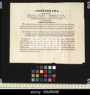 . Jeu de 1824 intitulé Choriorama, et de la jeunesse est instructeur dans l'art de composer & paysage dessin décors ; contient 16 bandes numérotées à la main, qui peuvent être organisées pour former de nombreux paysages. Les quatre pages de couverture des instructions de l'ombrage, la coloration, les nuages, gris mauve, de riches teintes automnales, bruns, ocre romain, ocre jaune. Fort de Johnson copie est légèrement endommagé ; Château de Carlow (image sur fort) ; Byland Abbey 2, 13, 14, 16 ; Southampton 2, 5, 6, 16 ; château de Hastings 1, 10, 8, 9 ; Abbaye de Tintern 1, 3, 4, 15 ; Sandford Château et île de Portland 2, 11, 12, 16 ; 9 Image Choriorama, et des jeunes ins Banque D'Images