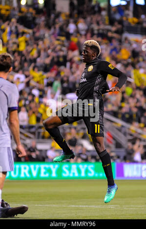 Samedi, 12 mai 2018 : Columbus Crew SC avant Gyasi Zerdes (11) célèbre son but dans la seconde moitié du match entre Chicago Fire et Columbus Crew Stadium, MAPFRE à SC à Columbus OH. Crédit Photo obligatoire : Dorn Byg/Cal Sport Media. Columbus Crew SC 3 - 0 Chicago Fire Crédit : Cal Sport Media/Alamy Live News Banque D'Images