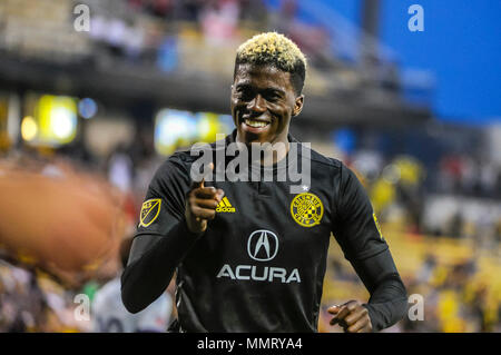 Samedi, 12 mai 2018 : Columbus Crew SC avant Gyasi Zerdes (11) célèbre son premier but dans la deuxième partie du match entre Chicago Fire et Columbus Crew Stadium, MAPFRE à SC à Columbus OH. Crédit Photo obligatoire : Dorn Byg/Cal Sport Media. Columbus Crew SC 3 - 0 Chicago Fire Crédit : Cal Sport Media/Alamy Live News Banque D'Images