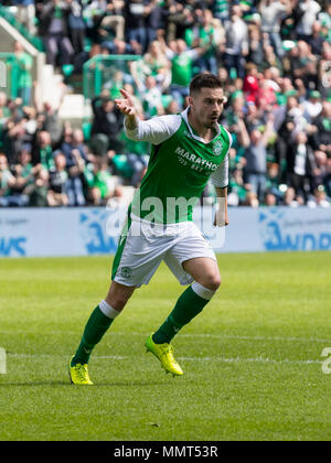 Easter Road, Edinburgh, UK. 13 mai, 2018. Scottish Premier League Football, Hibernian contre Rangers ; Jamie Maclaren de Hibernian célèbre 4e objectif : Crédit Hibs Plus Sport Action/Alamy Live News Banque D'Images