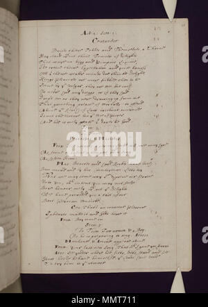 . Mélange de cinq manuscrits, tous d'origine anglaise et c. 1660, comprenant : en Amérique et moyen anglais, (fol. 3-33) "Le livre de Carol Selden', y compris la musique polyphonique (fol. 17v) la chanson d'Agincourt, 2e quart du 15e siècle, en Amérique, (fol. 34) une feuille de Gregory's Pastorale, 8ème siècle, et deux éléments du 15e siècle, (fol. 35-94) Wycliffite étendues par John Tissington et d'autres, et (fol. 95-102) un calendrier, avec des tables pour 1459-76, etc. ; et en anglais, (fol. 103-134) William Cartwright, l'esclave, une pièce de Royall effectuée à Oxford en 1636. ; 111r F Banque D'Images