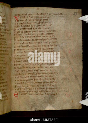 . Partie 2, La Chanson de Roland, au 12ème siècle, de style anglo-normand, ? 2ème trimestre. Partie 1 léguée, peut-être déjà lié à la partie 2, à l'abbaye près de Oxford Osney par maître Henry de Langley, d. 1263( ?). ; 23r La Chanson de Roland. 1125. Les bibliothèques Bodleian, La Chanson de Roland 23r Banque D'Images