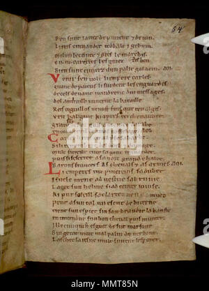 . Partie 2, La Chanson de Roland, au 12ème siècle, de style anglo-normand, ? 2ème trimestre. Partie 1 léguée, peut-être déjà lié à la partie 2, à l'abbaye près de Oxford Osney par maître Henry de Langley, d. 1263( ?). ; 54r La Chanson de Roland. 1125. Les bibliothèques Bodleian, La Chanson de Roland 54r Banque D'Images