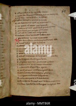 . Partie 2, La Chanson de Roland, au 12ème siècle, de style anglo-normand, ? 2ème trimestre. Partie 1 léguée, peut-être déjà lié à la partie 2, à l'abbaye près de Oxford Osney par maître Henry de Langley, d. 1263( ?). ; 64r La Chanson de Roland. 1125. Les bibliothèques Bodleian, La Chanson de Roland 64r Banque D'Images