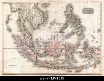 . Anglais : un véritable chef d'œuvre de la gravure sur cuivre, c'est extraordinaire de Pinkerton 1818 Carte des Indes orientales. Couvre de la Birmanie au sud de Java et de les îles Andaman vers l'est en ce qui concerne les Philippines et la Nouvelle Guinée. Comprend l'ensemble de la péninsule malaise, une grande partie de l'Asie du Sud-Est (Thaïlande, Cambodge, Vietnam), Sumatra, Java, Bornéo et les Philippines. Pinkerton offre des détails tout au long de noter les groupes indigènes, les forts, les villages et villes, les marais, les montagnes et rivières. Les régions connues comme Java et Sumatra sont pleins de notes et commentaires intéressants, tels que le si Banque D'Images