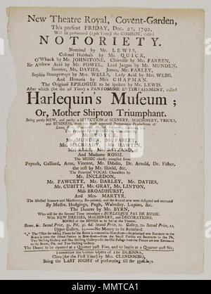 . Playbill de Covent Garden, le vendredi, 21 décembre 1792, annonçant la notoriété &c. ; notoriété ; musée de l'arlequin ; ou, la mère Shipton ; Duenna triomphante ; [Playbill de Covent Garden, le vendredi, 21 décembre 1792, annonçant la notoriété &c.] [Programme de Covent Garden, le vendredi, 21 décembre 1792, annonçant la notoriété &c.]. 21 décembre 1792. Covent Garden Theatre [author] Bibliothèques Bodleian, Playbill de Covent Garden, le vendredi, 21 décembre 1792, annonçant la notoriété &amp;c. Banque D'Images