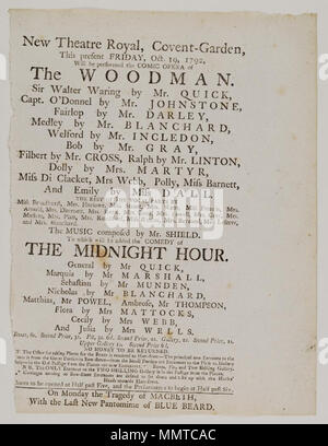 . Playbill de Covent Garden, le vendredi, Octobre 19, 1792, annonçant la woodman Woodman, &c. ; heure de minuit ; Macbeth ; barbe bleue ; [Playbill de Covent Garden, le vendredi, Octobre 19, 1792, annonçant la woodman &c.] [Programme de Covent Garden, le vendredi, Octobre 19, 1792, annonçant la woodman &c.]. 19 octobre 1792. Covent Garden Theatre [author] Bibliothèques Bodleian, Playbill de Covent Garden, le vendredi, Octobre 19, 1792, annonçant la woodman &amp;c. Banque D'Images