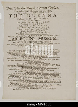 . Playbill de Covent Garden, samedi, le 29 décembre 1792, annonçant la duenna &C. ; Musée de l'arlequin ; Duenna ; ou, la mère Shipton ; triomphant comte d'Essex ; Columbus ; [Playbill de Covent Garden, samedi, le 29 décembre 1792, annonçant la duenna &c.] [Programme de Covent Garden, samedi, le 29 décembre 1792, annonçant la duenna &c.]. 29 décembre 1792. Covent Garden Theatre [author] Bibliothèques Bodleian, Playbill de Covent Garden, samedi, le 29 décembre 1792, annonçant la duenna &amp;c. Banque D'Images