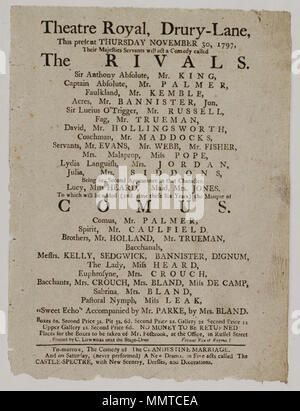 . Affiche de théâtre de Drury Lane, le jeudi 30 novembre 1797, annonçant les rivaux &c. ; rivaux ; Comus ; echo sucré ; mariage ; Clandestine Château-spectre ; [Playbill de Drury Lane Theatre, le jeudi 30 novembre 1797, annonçant les rivaux &c.] [Programme de théâtre de Drury Lane, le jeudi 30 novembre 1797, annonçant les rivaux &c.]. 30 novembre 1797. Drury Lane Theatre [author] Bibliothèques Bodleian, Playbill de Drury Lane Theatre, le jeudi 30 novembre 1797, annonçant les rivaux &amp;c. Banque D'Images