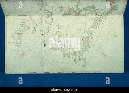 . Portolan illuminé vénitien du codex. L'une des sept places de ce tableau qui, si rejoint, mesure 860 x 460 mm [Portolan codex. La mer Tyrrhénienne, la Mer Ligurienne]. 1400. Les bibliothèques Bodleian, Portolan codex Mer Tyrrhénienne, la Mer Ligurienne Banque D'Images
