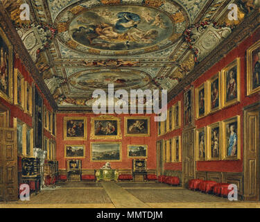 . Anglais : une vue de l'imprimeur de la Chambre de l'État au château de Windsor. La gravure aquatinte de cette photo a été publié dans l'assiette de 11 W. Pyne (1819) l'histoire du Royal Residences le château de Windsor : l'état de la Reine Bedchamber. 1818. Le Château de Windsor, Imprimeur de la Chambre de l'État, par James Stephanoff, 1818 - Royal coll 922103257027 0 ORI Banque D'Images