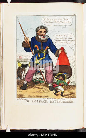 . La satire de la campagne de Russie de Napoléon. (La caricature politique) L'extincteur de Cosaques. 10 novembre 1813. Les bibliothèques Bodleian, l'extincteur cosaque Banque D'Images