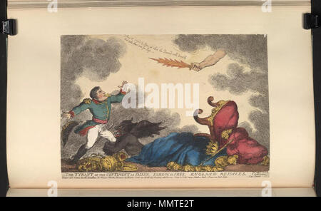 . La satire de l'exil de Napoléon à l'île d'Elbe. (La caricature politique) le tyran du continent est tombée, l'Europe est libre, l'Angleterre se réjouit. 1 mai 1814. Les bibliothèques Bodleian, le tyran du continent est tombée, l'Europe est libre, l'Angleterre se réjouit Banque D'Images