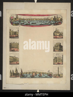 . L'écriture de 1814 vierge intitulé vues de Londres, London Bridge en vue de l'aviron pour les armoiries et d'un insigne ; Custom House Tower ; ; ; Guildhall Mansion House ; East India House ; Banque ; St. Pauls ; Monument ; Black Friars Bridge en vue de la voile ; Harding B 44(36) Vues de Londres. 4 avril 1814. Harrild, Robert, 1780-1853 [author] Bibliothèques Bodleian, vues de Londres Banque D'Images