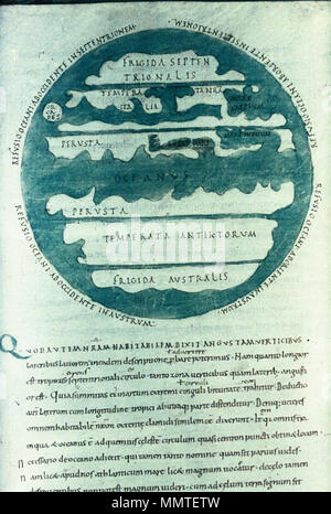 . Le Nord, séparée de l'océan équatorial au sud par une rivière, et à chacun est divisé en trois zones climatiques, en allemand autographe de Macrobius, Commentarii IN SOMNIUM SCIPIONIS. [Hémisphère Zone]. 11e siècle. Les bibliothèques Bodleian, hémisphère de zone Banque D'Images