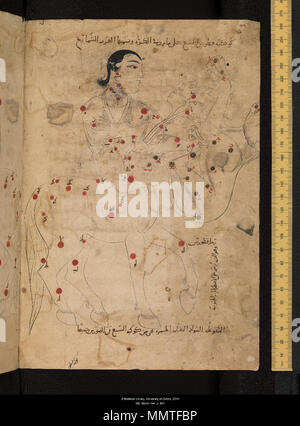 . Anglais : Centaurus (kanturis), le centaure. (Constellations de l'hémisphère sud). Le Livre de Al-Sufi des étoiles fixes (Kitāb Ṣuwar al-kawākib (al-thābitah)), une révision de l'Almageste de Ptolémée arabe avec noms d'étoiles et les dessins des constellations. En date du 1009-10 (A.H. 400). Cote : MS. Marsh 144. . Entre 1009 et 1010. Abd al-Rahman al-Sufi (903-986) Les noms alternatifs Azophi, ? ? ? ? ? ? ? ? ? ? ? ? ? ?  ? ? ? ? L'astronome Persan Description, traducteur, mathématicien et astrologue Date de naissance/décès 12 décembre 903 30 Mai 986 Lieu de naissance/décès Rey Shiraz lieu de travail Banque D'Images