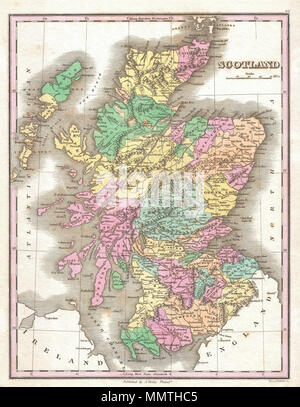 . Anglais : c'est souhaitable de Finley 1827 Carte de l'Écosse. Montre d'eau, de routes, de canaux, et certaines caractéristiques topographiques. Codage couleur traditionnelles divisions comté définit. Mille balances et titre en quadrant supérieur droit. Gravée par les jeunes et pour l'édition 1827 Delleker de Anthony Finley's Atlas général . L'Écosse.. 1827 (sans date). 1827 Finley Plan de l'Écosse - Écosse - Geographicus-finley-1827 Banque D'Images