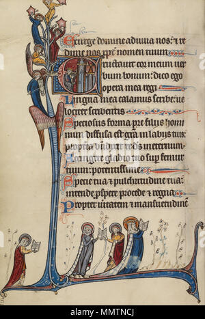 E initiale : David jouant de la Harpe. Sur 1270 - 1280. Master franco-flamande, Bute (actif vers 1260 - 1290) - Premier E- David jouant de la Harpe - Google Art Project Banque D'Images
