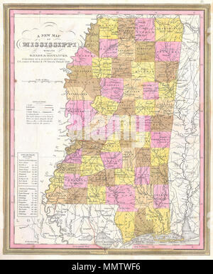 . Anglais : cette main rares carte en couleur est une gravure lithographique de Mississippi datant de 1846 par le légendaire cartographe S.A. Mitchell, l'aîné. Il s'agit d'une rare carte de transition produit par les mystérieux engraver H. N. Burroughs, dont le travail pour la firme Mitchell apparaît dans 1846 entre celle de H.S. Tanner et Mitchell lui-même. Notes Ristow, rien n'est connu à propos de Burroughs, mais il était sans aucun doute un employé ou associé de Mitchell. L'amende et le plan de travail détaillé n'apparaît que dans le difficile de trouver de l'édition 1846 de l'Atlas et Mitchell ne trouve plus d'une main délicate que tard editio Banque D'Images