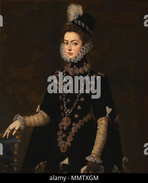 . Español : Retrato de la Infanta Catalina Micaela de l'Autriche (1567-1597), que fue hija del Rey Felipe II de España y de la Reina Isabel de Valois y esposa del Duque Carlos Manuel I de Saboya. La infanta Catalina Micaela de l'Autriche. circa 1585. Catalinamicaelaspain67 Banque D'Images