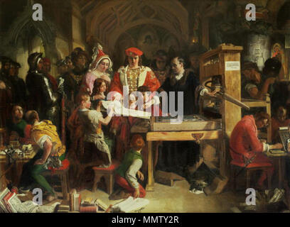 . Anglais : Caxton montrant le premier spécimen de son impression sur le roi Édouard IV à l'Almonry, Westminster : Avec Edward sont sa femme, Elizabeth Woodville, et leurs enfants, Elizabeth, Edward, et Richard. . 1851. Daniel Maclise (1806-1870) Noms alternatifs D. Maclise ; Alfred soirées ; D. M'Clise ; Daniel McLise maclise ; d. ; Maclise Description peintre irlandais Date de naissance/Décès 25 Janvier 1811 25 avril 1870 Lieu de naissance/décès - Cork, Irlande Corcaigh Chelsea contrôle d'autorité : Q1161631 : VIAF ?3271806 ?ISNI : 0000 0001 1466 2521 ULAN : ?500014844 RCAC : ?c92007687 35320423 NLA : ?Wo Banque D'Images