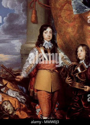 Anglais : portrait allégorique de Charles II d'Angleterre quand Prince de Galles avec une page sur le droit et la tête de Méduse en bas à gauche . Entre 1642 et 1643 circa circa. Lorsque Charles II Prince de Galles par William Dobson, 1642 Banque D'Images