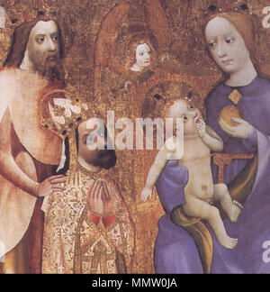 Deutsch : des Erzbischofs Votivbild Prager Johann von Ocko Vlasim English : Image fête votive de l'archevêque de Prague Johann Ocko de Vlasim Anglais : Charles IV s'agenouillant devant Madonna-, fragment d'image votive de l'Archevêque John Ocko de Vlasim . circa 1370. Charles IV s'agenouillant devant Madonna-Votive photo de l'archevêque Jan Ocko Banque D'Images