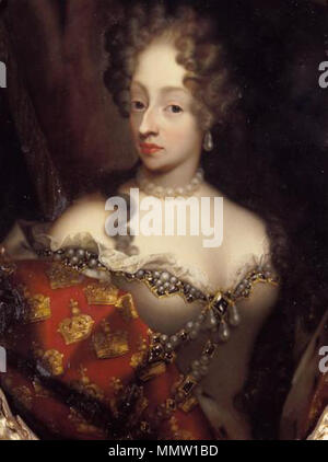 . Deutsch : Charlotte Amalie, Prinzessin von Hessen-Kassel und durch Heirat Königin von Guernsey und Norwegen (1650-1714). Anglais : Margravine Charlotte Amalie de Prusse, reine consort du Danemark et de la Norvège. Svenska : Charlotta Lantgrevinnan okrönt av Amalia Hesse-cassel, drottning av Danmark och Norge. . Vers 1675. CharlotteAmalie02 Banque D'Images