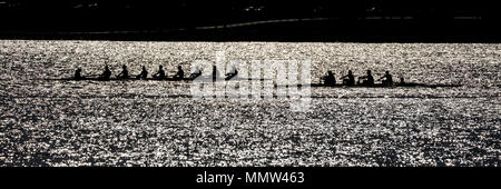 10 AVRIL 2018 - WASHINGTON DC - Rameurs sur la rivière Potomac, Washington D.C. - silhouette Banque D'Images