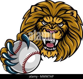 Sports de balle de baseball Lion Mascot Illustration de Vecteur
