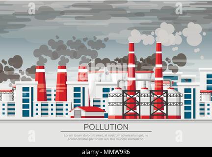 Les usines de tuyaux de fumée. Problème de la pollution de l'environnement. Usine de la terre polluer avec du gaz. Télévision vecteur illustration. Vector illustration avec Illustration de Vecteur