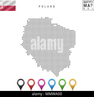 La carte à points vecteur de Pologne. Silhouette simple de la Pologne. Le drapeau national de la Pologne. Ensemble de marqueurs carte multicolore Illustration de Vecteur