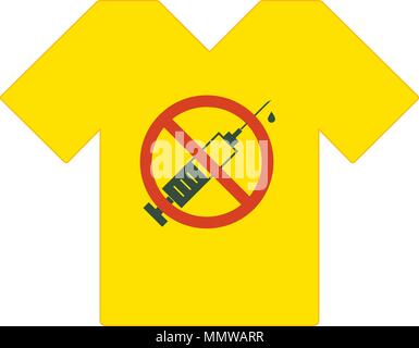 T-shirt jaune. Pas de médicaments autorisés. Seringue avec signe interdit - pas de médicament. Dans l'icône seringue interdiction cercle rouge. Les médicaments. Juste dire non. T-shirt temp Illustration de Vecteur