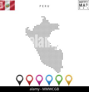 Notation vectorielle Carte du Pérou. Silhouette simple du Pérou. Le drapeau national du Pérou. Ensemble de marqueurs carte multicolore Illustration de Vecteur