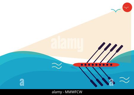 Vector illustration avec copyspace ou place du texte : l'équipage d'aviron ou voile kayak course. Grand comme modèle d'affiche pour l'équipage boat race event ou k Illustration de Vecteur