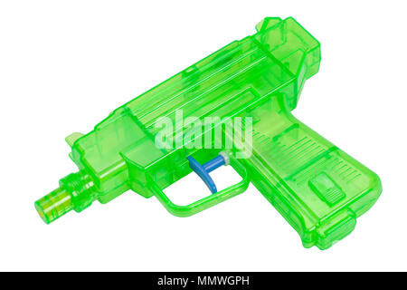 Pistolet à eau en plastique vert isolé sur fond blanc Banque D'Images