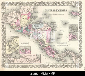 . Anglais : Une belle première édition 1855 Exemple de Colton's Carte de l'Amérique centrale et de la Jamaïque. Couvercles du Yucatan sud-est jusqu'au Panama et au nord jusqu'à la Jamaïque. Comme la plupart de Colton's de l'Amérique, cette carte est en grande partie dérivé d'une carte murale de l'Amérique du Nord produit par Colton et Griffing D. Johnson. Dispose de plusieurs cartouches, dont l'Isthme de Panama, le Port de San Juan de Nicaragua, le Nicaragua Itinéraire, Aspinwall Ville, et la ville de Panama. Tout au long de la carte, Colton identifie les différentes villes, villages, des forts, des rivières, des rapides, des gués, et une assortm Banque D'Images