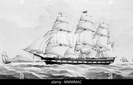 . Légende originale : "le paquet 1050 tonnes navire Columbia, New York de la boule noire, la ligne a été construite par William H. Webb, en 1846." noir et blanc reproduction d'une peinture . Date inconnue. Colombie-britannique, le trois-mâts carré, construit 1846 à New York Banque D'Images