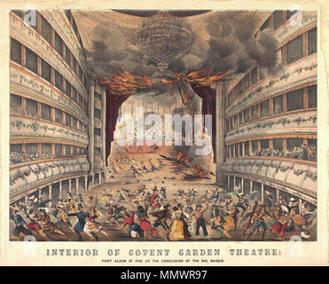 . Intérieur du théâtre de Covent Garden à la première alarme d'incendie à la fin du Bal Masque. . Vers 1856. E. Pugh (artiste), James Fittler (graveur) Covent Garden Theatre London fire Banque D'Images