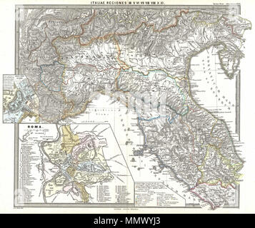 . Anglais : un site particulièrement intéressant, c'est Karl von Spruner's 1865 rendu de l'Italie du Nord et à Rome dans l'antiquité. Cette carte couvre le nord de l'Italie de jour moderne de la Vénétie au sud jusqu'à Rome et à l'ouest du Piémont moderne de jour. Comme la plupart des travaux du Spruner cet exemple de page politique ancienne géographies géographies physique contemporaine relativement ainsi identifier les sites des villes et villages oubliés, les mouvements des armées, et l'aliénation des terres dans la région. Cet exemple particulier comprend des noms antiques pour de nombreuses régions et sites importants. En outre, deux ins Banque D'Images