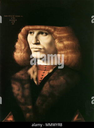 Anglais : Portrait of a young man . vers 1500. Ambrogio de Predis - Portrait d'un jeune homme - WGA18377 Banque D'Images