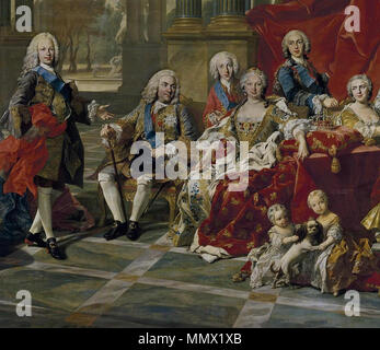 Détail de la 1743 portrait de la famille de Philippe V d'Espagne, Prince Fernando (ofAsturias, le roi Felipe, Infante Luis Antonio, la Reine Elisabeth, Infante Felipe et la princesse Louise Élisabeth) L M van Loo Banque D'Images