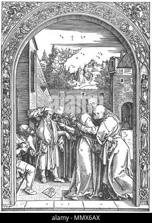 Anglais : La vie de la Vierge : 3. La rencontre de Joachim et Anne à la Porte Dorée . 1504. Dürer, vita della Vergine 03 Banque D'Images