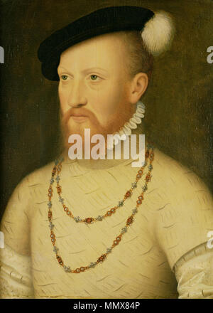 . Portrait d'Édouard Seymour, comte d'Hertford et 1er duc de Somerset, ch. 1500 - exécuté de 1552, située à Weston Park, les fiduciaires de la Fondation Weston Park, frère de Jane Seymour, oncle d'Édouard VI. Lord Protecteur dans Edward's règne jusqu'à ce qu'il est tombé de faveur et fut exécuté. . Vers années 1540. La source affirme que ce portrait est par Hans Holbein le Jeune (d. 1543), mais ce n'est pas pris en charge par des bourses d'Holbein. Edward Seymour, duc de Somerset Banque D'Images