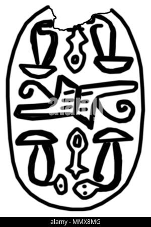 42,33 anonyme (égyptien) ( ?). 'Scarab à couronnes et les Cobras, Design' ca. 1794-1539 av. de stéatite brun clair avec glaçure bleu-vert. Walters Art Museum (42,33) : acquis par Henry Walters, 1929. Scarabée égyptien - avec des couronnes et Cobras Design - Walters 4233 - Bas Banque D'Images